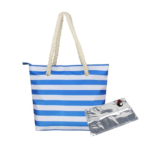 TAOZHUGONG Wein Einkaufstasche Weintasche mit Getränkespender Picknicktasche mit auslaufsicherem und isoliertem Fach Auslaufsichere Picknicktasche für Strand Reisen Picknick Camping (Blau - A)