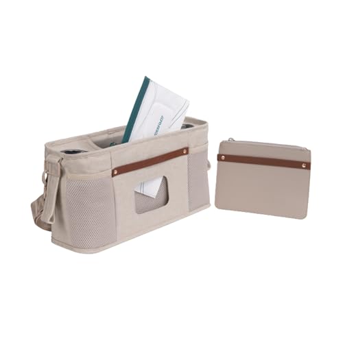 Image of WONDERFOLD Universal Parent Console Stroller Organizer with Insulated Cup Holders, Hook & Loop Closure Handle Attachment, 2 Storage Pockets, Removable Shoulder Strap for Easy Transport
