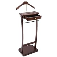 Valet Stand with Drawer and Top Tray, Wood Mens Suit Valet Stand with Wood Base, Freestanding Clothes Valet Stand with Hanger, Storage Organizer for Entryway Office Living Room (A, Walnut Color)