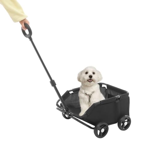 HarBin-Star - Mini carrello per cani per animali domestici, pieghevole, carrello della spesa con manico estraibile per esterni, per cani e gatti fino a 10 kg (nero)