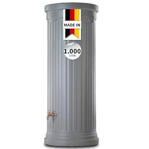 GARANTIA Säulentank Regentonne 1000 Liter steingrau - Regentonne, Wassertank, Regenfass, Regenwassertonne, Wasserbehälter, Fass, Regenwassertank, Wasserfass, Wassertank 1000L, Wassertonne
