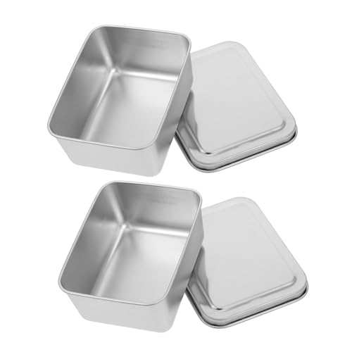KICHOUSE 2Pcs Stainless Steel Baking Tray with Lid Reusable Food Storage Container for Kitchen Rectangular Oven Bakeware for Baking Cakes Chicken and Vegetables Versatile