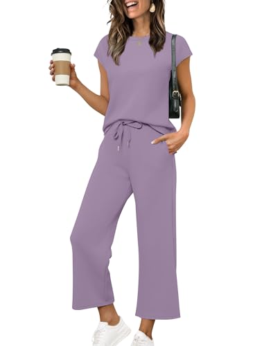 Image of Sampeel Two Piece Sets for Women Summer Vacation Outfits Cap Sleeve Tops Lounge Matching Sets Clothing Beach Fashion Clothes