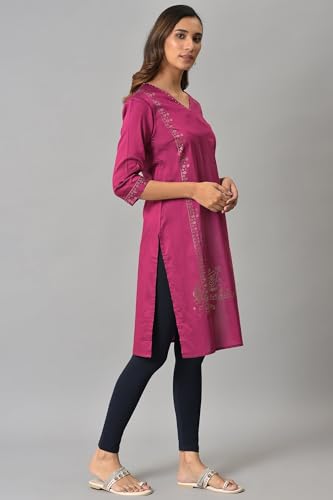 Image of W for Woman Women's Viscose Regular Fit Regular Mukaish Printed Kurta with Sequins