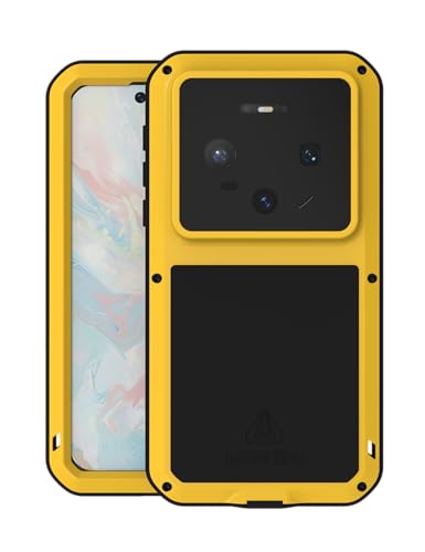 FONREST Full-Body Rugged Case for Huawei Mate 80/80 Pro, Heavy Duty Metal Armor Shock-Snow-Proof Aluminum Silicone Outdoor Protective Cover with Tempered Glass, Supports Wireless Charging (Yellow)