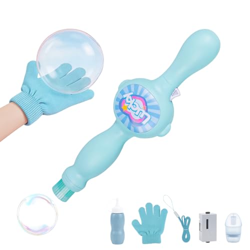 Magic Smoke Bubble Wand for Kids - Elastic Fog Bubbles Maker with Colorful Lights Rechargeable Interactive Bubble Blower Toy for Indoor Outdoor Birthday Party Festival Gift Blue