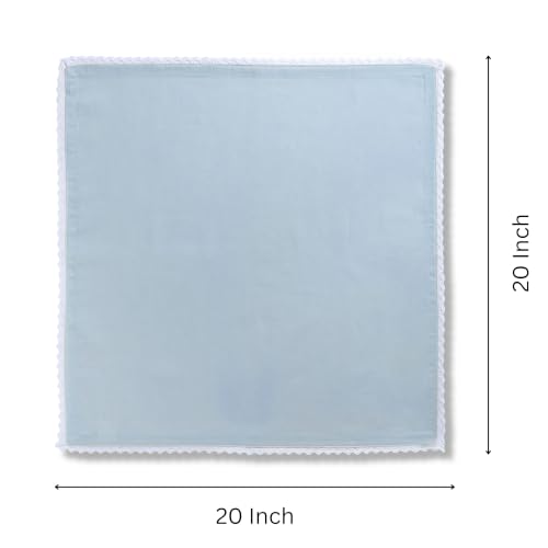 Image of FINGERCRAFT Lace Trim Cloth Napkins Set of 6, 20x20 Inch Cotton Linen Blend Dinner Napkins, Reusable Washable Table Napkins for Wedding, Farmhouse Dining, Parties & Home Decor (Sky Blue)