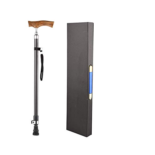 Bastón con Mango de Madera con pies Antideslizantes Varilla Altura Ajustable Cerradura de Seguridad Muleta para Caminar