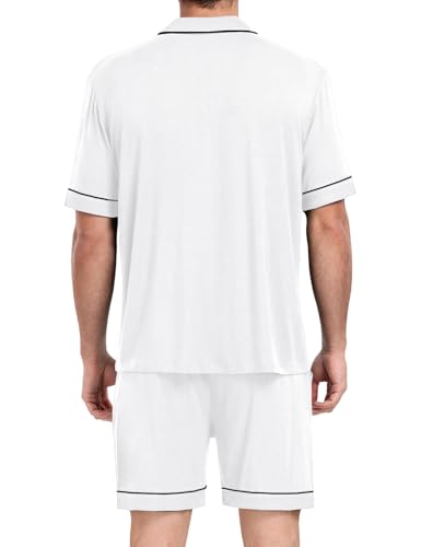 Image of Mens Pajamas Set Short Sleeve Sleepwear Button Down Loungewear Set Soft Modal 2Pcs Pj Set with Pockets S-3XL