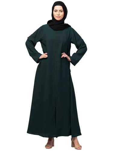 Image of Mallika Women Modest Wear Nida Matt Front Open Zipper Abaya Burkha for Everyday use (Green, 3XL)
