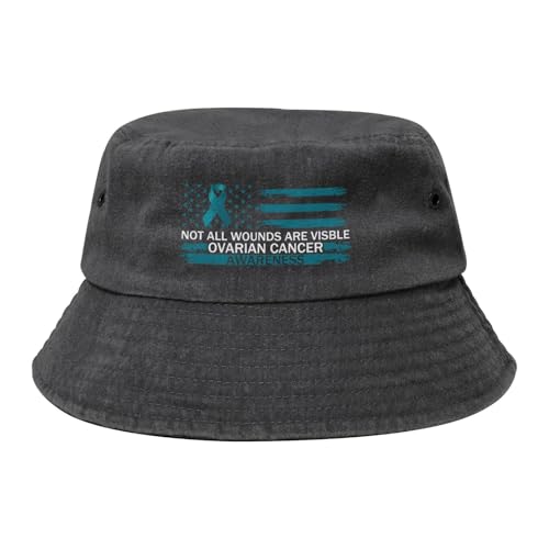 Qauirfe Not All Wounds are Visible Ovarian Cancer Awareness Fashion Cowboy Denim Fisherman Hat Outdoor Fishing Cap Sun