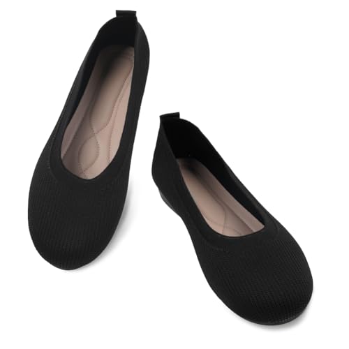 OFFCUP Women's Black Wide Width Knitted Ballet Flats - Image 6