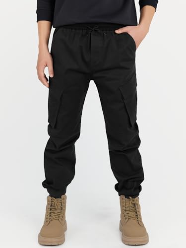 CAMLAKEE Boys Stretch Cargo Pants Kids Drawstring Elastic Waist School Youth Twill Joggers Pants2