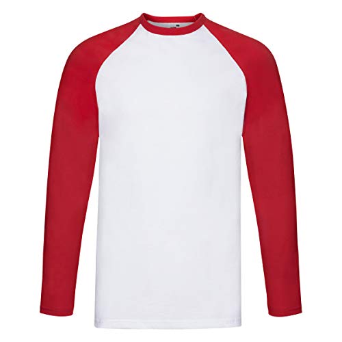 Fruit of The Loom Herren Regular Fit, T-Shirt, Baseball, 61-028-0-White/Red, GR. Medium (Herstellergröße: Medium), Mehrfarbig
