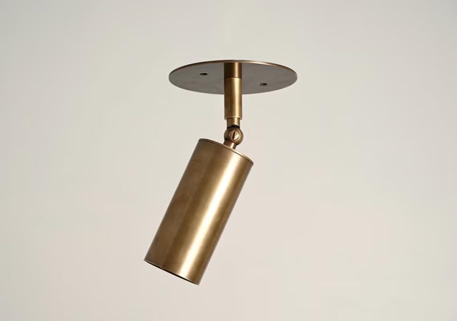 Modern Adjustable Brass Ceiling Spotlight Fixture - Mid Century Cylinder Directional Focus Light - Handmade Metal Ceiling Lamp for Kitchen, Bedroom, Living Room, Gallery Décor (Raw Brass)
