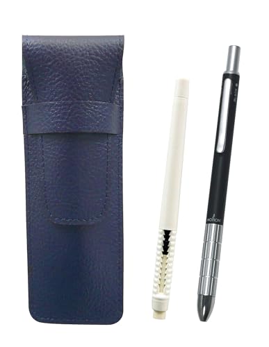 シボ革ペンケース青 ペン型消しゴム 白と金属3メカ・スーパースリムセット 黒 SASLMC46W-3M50K-B
