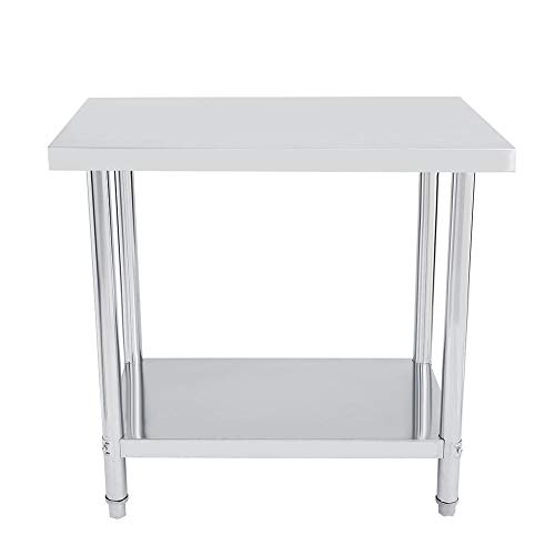 2 ripiani Tavolo di lavoro da cucina in acciaio inox, tavolo da lavoro professionale per cucina, bar, ristorante e garage, 91X61X85CM, argento