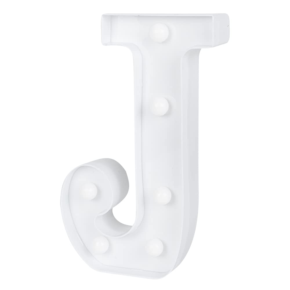 Restaurantware-Illumify 6.9 x 1.2 x 8.7 Inch Light Up Letter, 1 Durable Marquee LED Light - Letter J, Touchproof, White Plastic Party Alphabet Accent, Keyhole Slot, For Weddings, Or Special Events