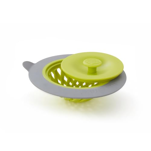 Full Circle Sinksational Sink Drain Strainer & Stopper – 2-in-1 with Separate Plug, Anti-Clog Design, Perfect Seal, Green/Gray