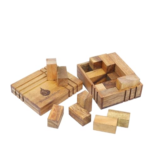 Wooden Puzzle Challenge Box – Handmade Brain Teaser for Adults & Teens | Premium Acacia Wood Puzzle Game | Unique Gift Idea & Desk Toy | Stacking Spacial Problem Game STEM