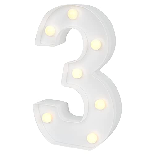 Image of Restaurantware-Illumify 7.1 x 1.2 x 8.7 Inch Light Up Number, 1 Durable Marquee LED Light - Number 3, Touchproof, White Plastic Party Digit Sign Accent, Keyhole Slot, For Weddings, Or Special Events