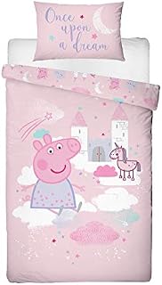 Character World Peppa Pig Stardust Official Single Duvet Cover | Unicorn Princess Castle Design Duvet | Officially Licensed Pink Polycotton Reversible Two Sided Design