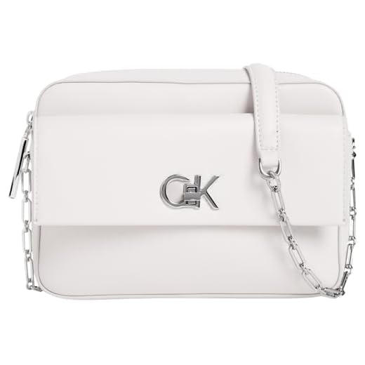 Calvin Klein Donna Borsa a Tracolla Re-Lock Pocket con Chiusura con Lucchetto Girevole, Bianco (Lily White), Taglia Unica