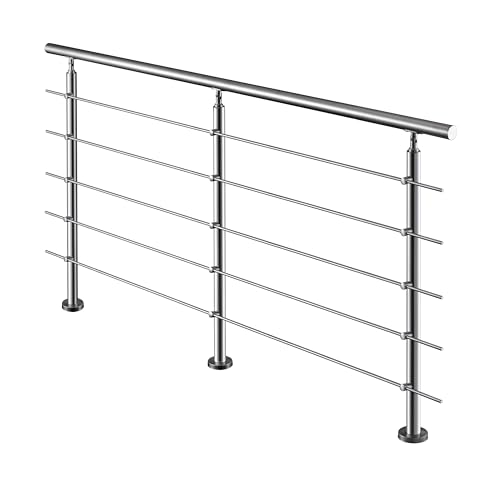 AICA Barandilla escalera, barandilla de acero inoxidable 304, pasamanos de escalera para interior y exterior escaleras, jardin, balcón, terraza, 200x106 cm, 5 barras transversales