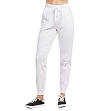 Wome's Jersey Cotton Jogger Pants with Side Pockets for Yoga Running Workout (S, White)