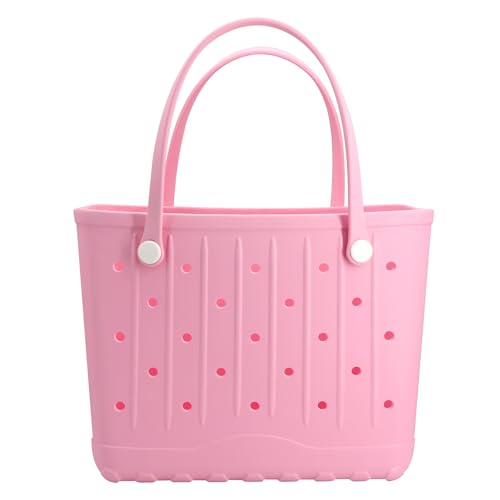 CXY Medium Rubber Beach Bag for Women EVA Washable Tote Bags for Beach Waterproof Sand-proof Handbags Pool Boat Work Sports (Pink, Small)