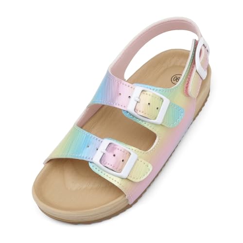 Girls Boys Sandal Adjustable Double Buckle Casual Flat Open Toe Lightweight Summer Shoes Hook Loop Sandal for Toddler Little Big Kid