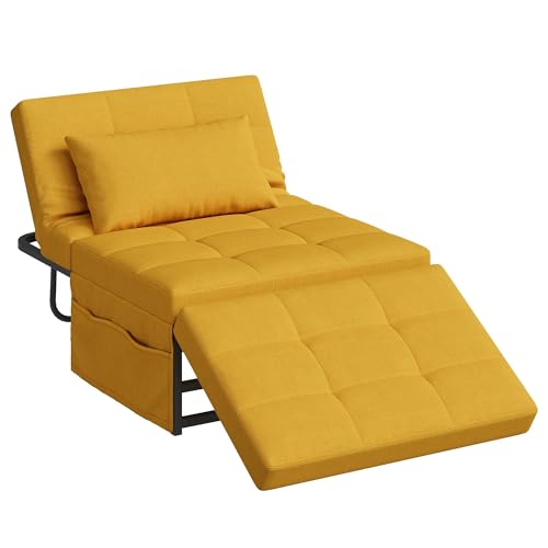 WLIVE Folding Ottoman Bed Sleeper Chair 4-in-1 Multi-Function Convertible Sofa Bed Foot Rest with Adjustable Back for Living Room Yellow
