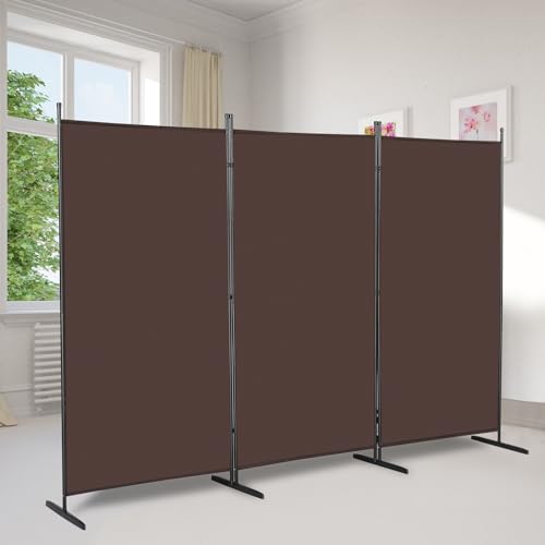 Bonnlo 6FT 3 Panel Folding Room Divider Free Standing, Folding Wall Privacy Screen Protector, Partition Room Dividers for Office, Bedroom, Dining Room (Brown)