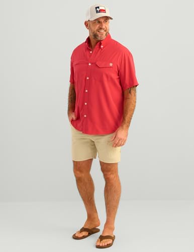 Image of HUK Men's Tide Point Kc Scott Original Artwork Short Sleeve Shirt, Fishing Button Down
