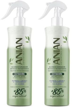 ANIAN - Acondicionador sin Aclarado, 400 ml, Acondicionador Bifásico Definición Rizos, Pelo Rizado y Ondulado, Nutre e Hidrata Cabello, Elimina Encrespamiento, con Proteína de Seda y Queratina