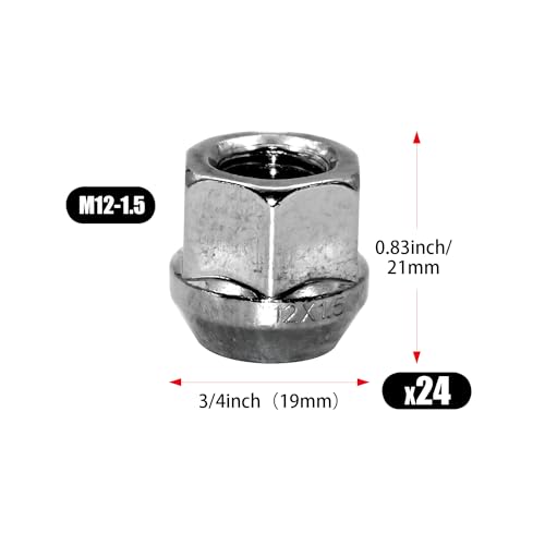 Image of 24pcs M12x1.5 Wheel Lug Nuts, 21mm Heigh Open End Conical Lug Nuts Compatible with Escape Focus,Civic,Grand Caravan,Sonata,Corolla Sienna,Colorado S10,Park Avenue,Zephyr