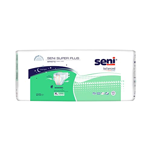Seni Super Plus Unisex Adult Incontinence Briefs with tabs, Size XL (55'-67'), 75 Count (3 Packs of 25), Heavy to Severe Absorbency, Disposable Overnight Brief for Men & Women