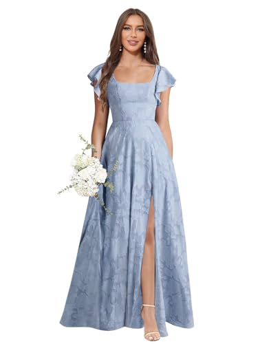 Likeora Floral Bridesmaid Dresses for Women 2026 Square Neck Long A-Line Dusty Blue Formal Evening...