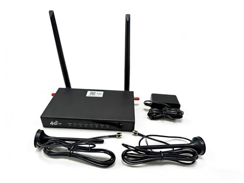 Industrial 4G LTE Router with 4 Ethernet Ports, Unlocked 4G WiFi Gateway for Solar Power System, Rugged Metal Housing IoT Router, Remote Monitoring for IP Cameras & Outdoor M2M, Support SIM Card