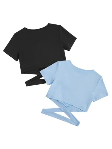 Image of Milumia Girl's 2 Piece Cut Out Crisscross Crop Tops Short Sleeve Tee Shirts