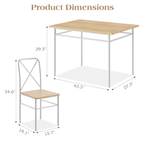 Image of VECELO 5-Piece Dining Table Set for 4, Wood Dinette with Chairs, Natural | Space-Saving, for Kitchen