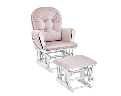Image of Suite Bebe Mason Nursery Rocking Chair with Ottoman, Wooden Glider for Baby Nursing, Smooth Gliding Rocker, Pink and White