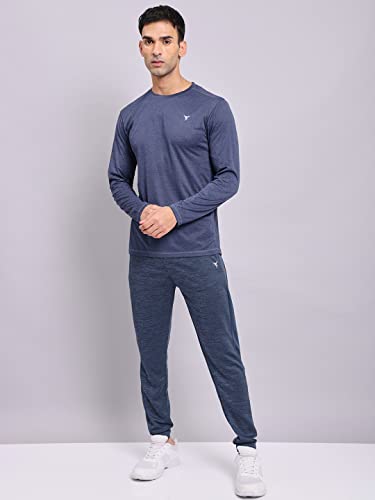 Image of TECHNOSPORT Men's Melange Slim Fit Techno Dry Trackpants Drawstring 2-Pocket Polyester Joggers for Gym Running Workout UPF50+ Anti Odour