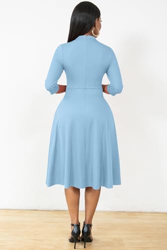 Image of Nmoder Casual Dresses for Women Semi Formal Fit and Flare 3 /4 Sleeve A-line Church Work Dress with Pockets