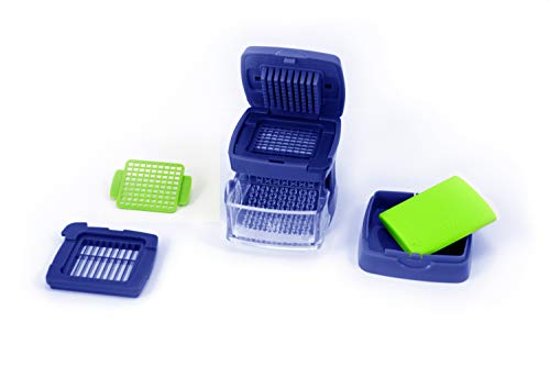 Kitchen Innovations Garlic-A-Peel Garlic Press, Crusher, Cutter, Mincer, and Storage Container - Includes Silicone Garlic Peeler - Easy to Clean - Stainless Steel Blades – (Blue), standard