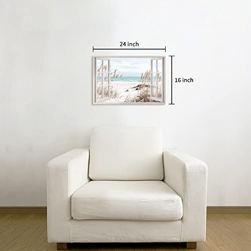 Beach Window Canvas Wall Art: Living Room Blue Ocean Scene Painting Coastal Seascape Picture Bedroom Modern Relaxing Sea Landscape Print Tropical Seaside Artwork Decor for Home Office - Image 6