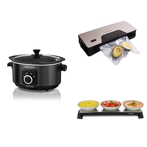 Morphy Richards Slow Cooker, 3.5L Sear & Stew Black, Vacuum Sealer & Cordless Warming Tray, Healthy Eating, Essential Batch Cooking, Social Events, Gatherings, Parties, 460012 | 432040 | 486000