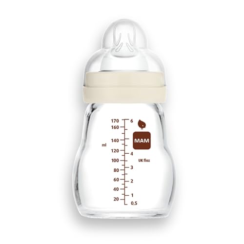 MAM Premium Glass Baby Bottles, Easy Switch Between Breast and Bottle, Feel Good Slow Flow, Newborn Essentials Must Have, 0+ Months, BPA Free, 6oz, Boy, 1 Pack