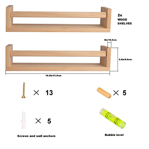 Bomid Nursery Shelves Set Of 2 ,Natural Wood Wall Bookshelves For Kids,Floating Bookshelves For Wall,Bathroom Decor, Kitchen Spice Rack(Natural Wood) #TOP6