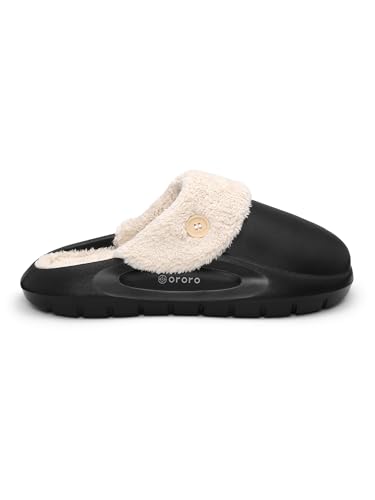 ORORO Women Men Fur Lined Garden Slip-on, Waterproof Slippers Fur Lined Clogs Winter Garden Shoes Indoor Outdoor Mules4